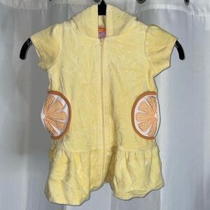 Cutey Couture Towel Dress Short Sleeve Terry Dress Orange Slice Pockets Full Zip